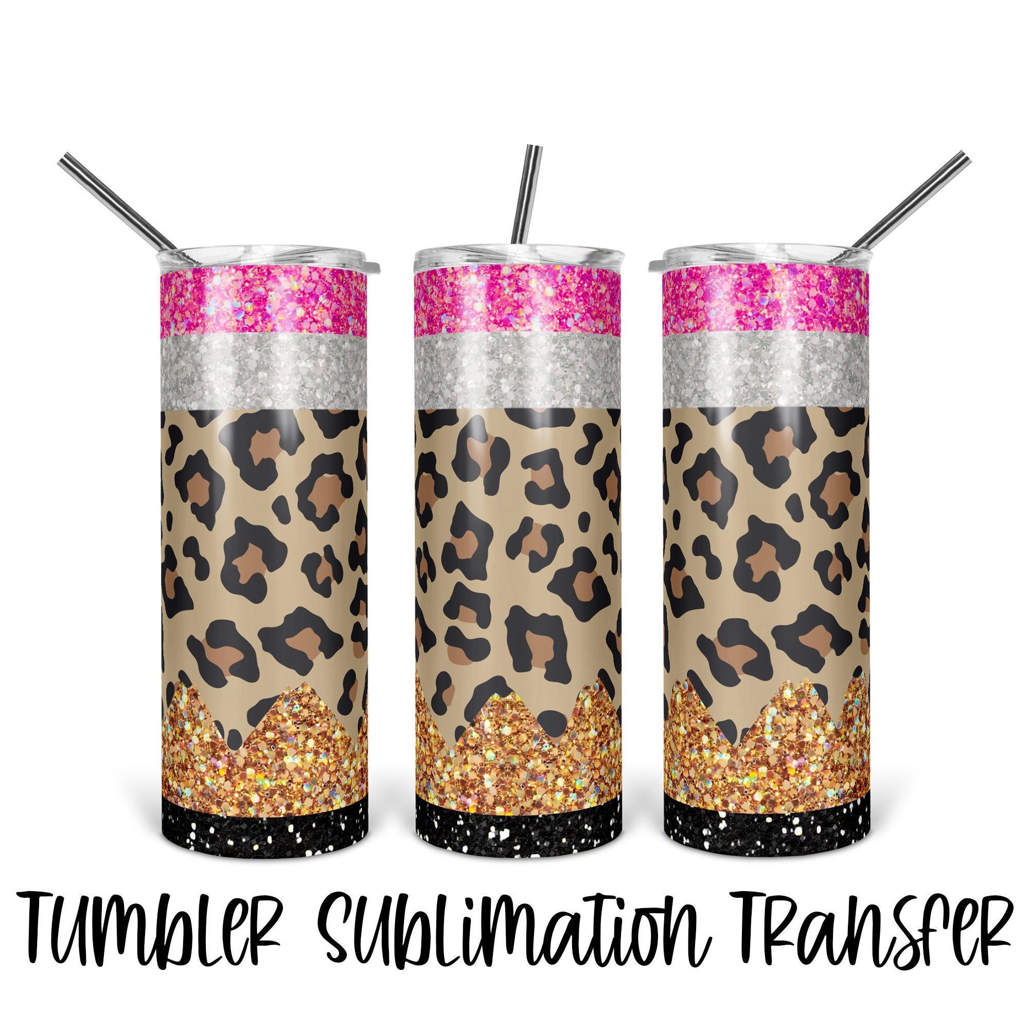 Teal Leopard Print Tumbler, Turquoise Glitter Tumbler, Animal