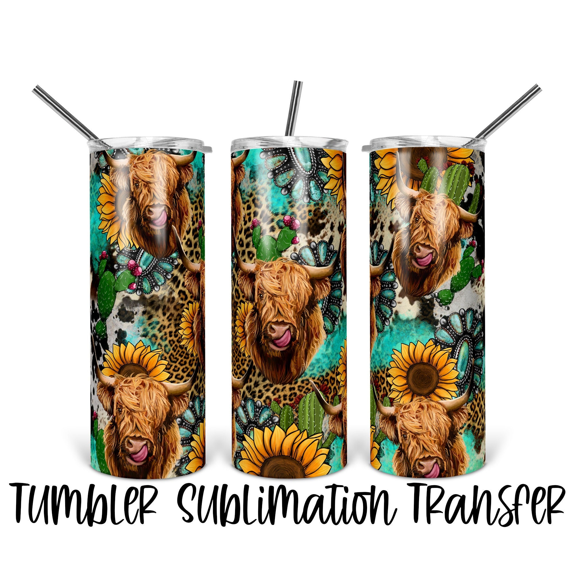 Glass Can Sublimation Wrap, Cowhide & Turquoise